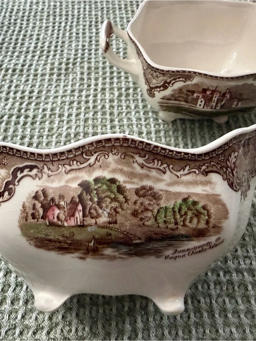 Vintage Johnson Brothers Cream and Brown Transferware Creamer and Sugar Set